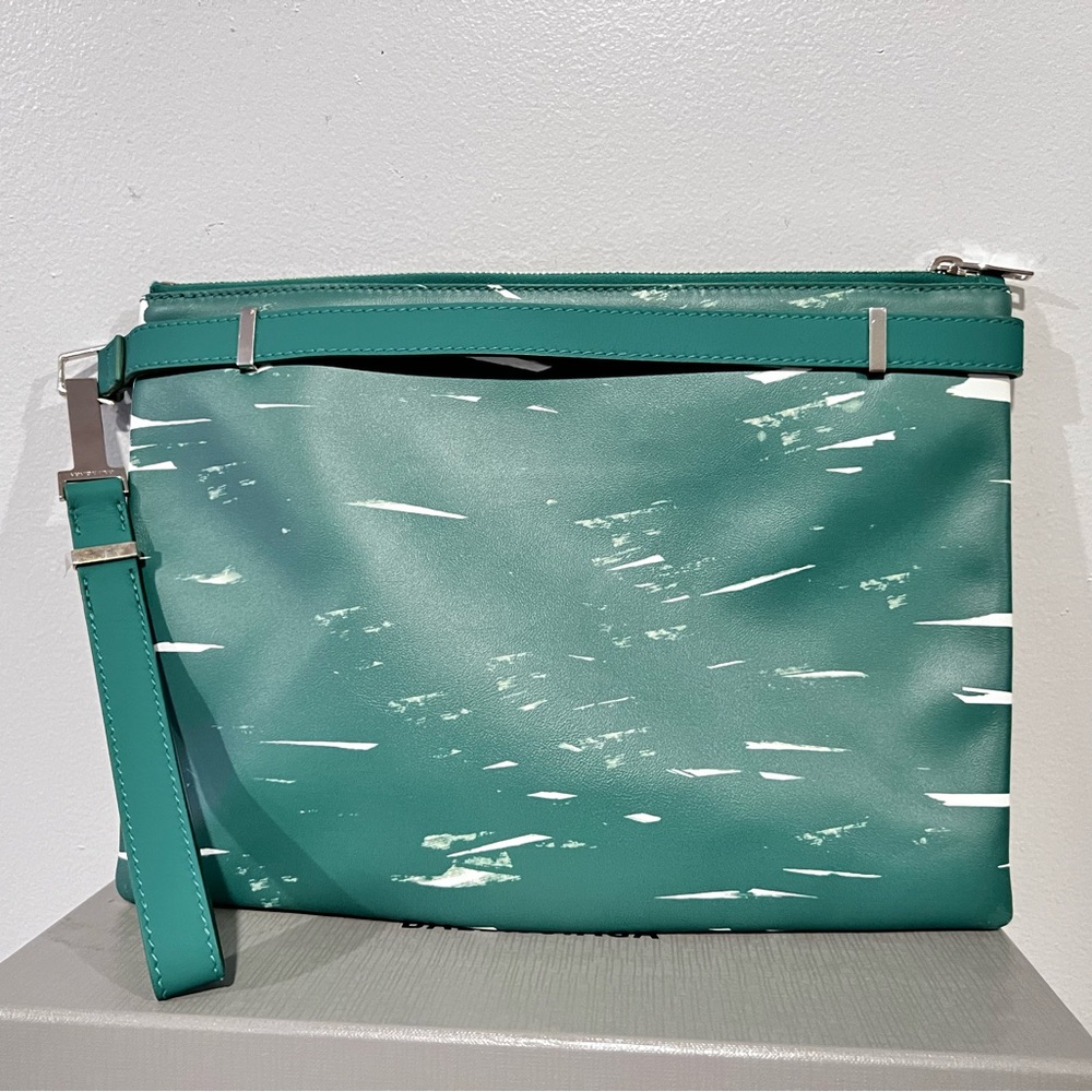 Balenciaga Green Leather Pouch Clutch